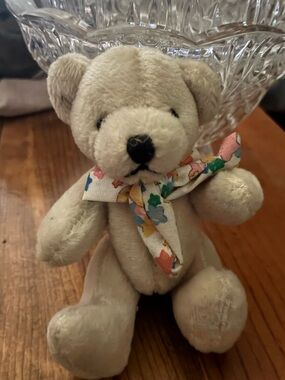 Cream Plush Teddy Bear with Floral Scarf